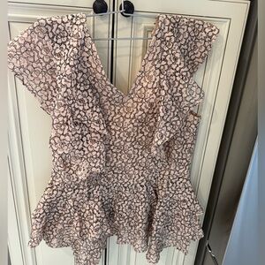 Marissa Webb Pink Floral Ruffle Blouse
